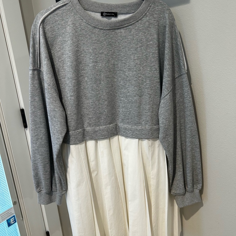 Sweatshirt Dress | Gray and White Two-Tone Dress